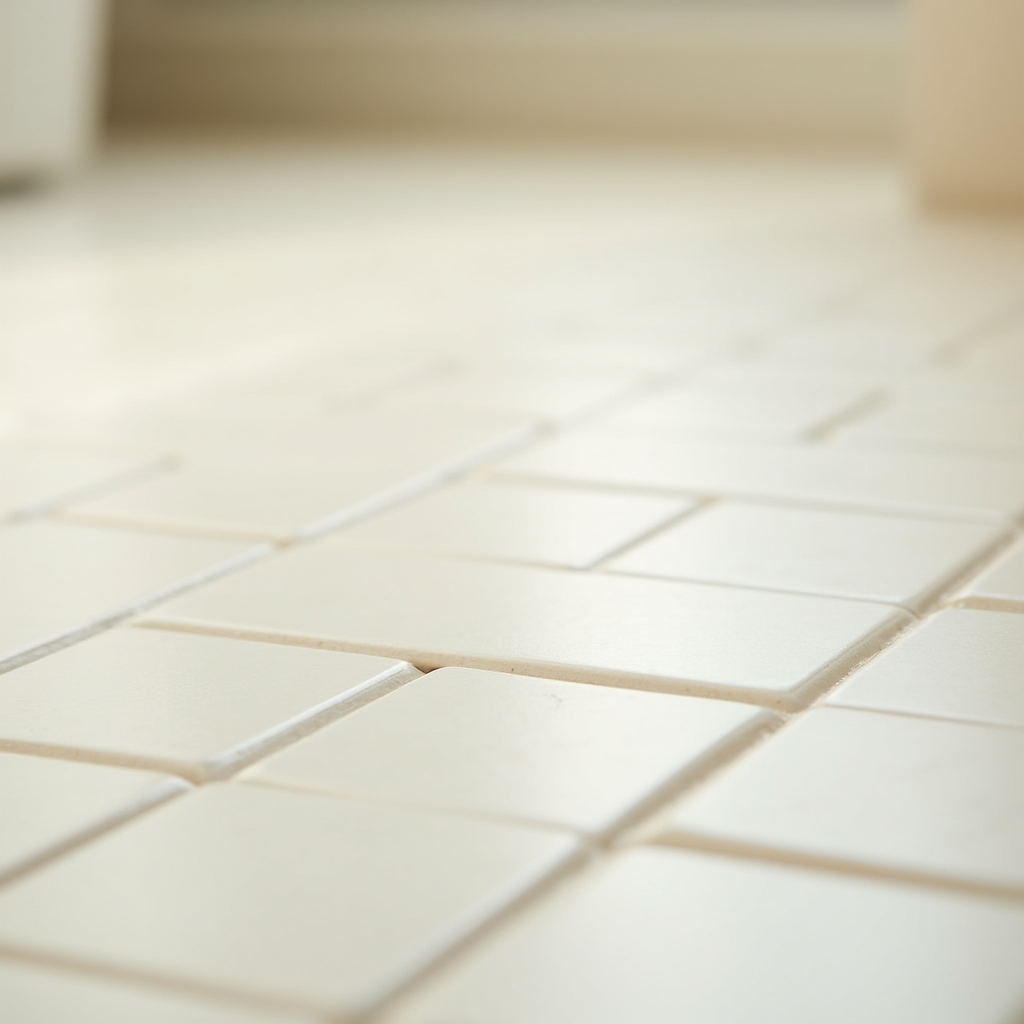 Диагональная укладка светлой плитки в ванной комнате, геометрический узор