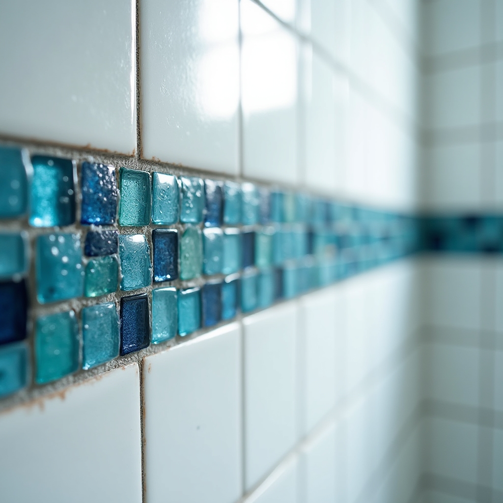 Мозаичная плитка в виде акцентной полосы в душевой зоне